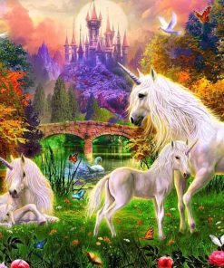 White Unicorn Horses Paint By Number