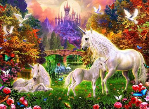 White Unicorn Horses Paint By Number