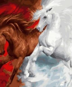 White and Brown Horses Paint By Number