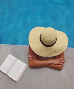 Woman Sitting In A Swimming pool in A Large Sunhat paint by numbers