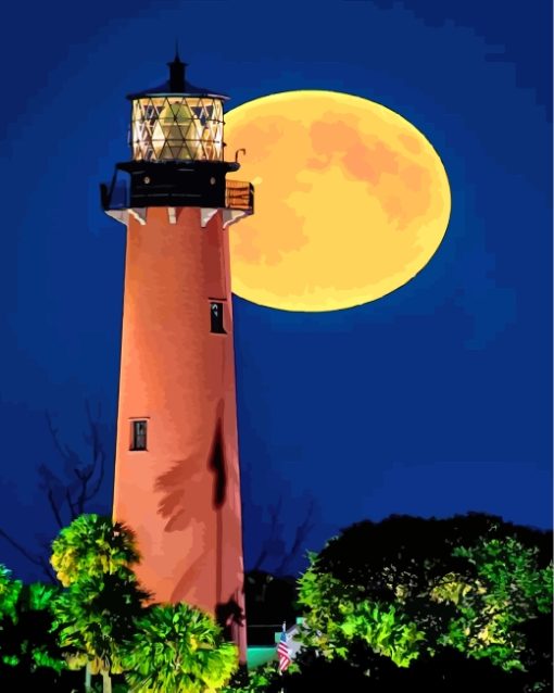 Full-moon-behind-jupiter-lighthouse-paint-by-numbers