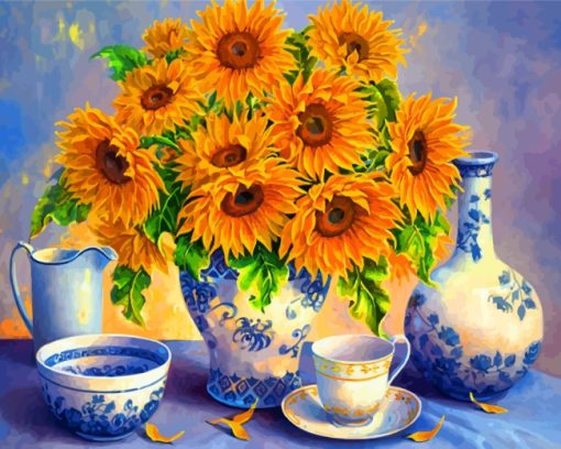 Sunflowers And Tea Set Paint by numbers