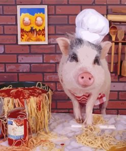 Pig Eating Spaghetti Paint by numbers