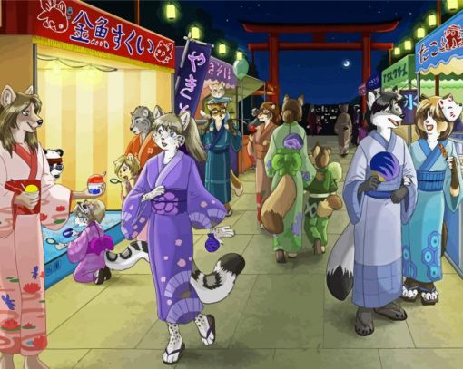 Japanese Festival Scene paint by number