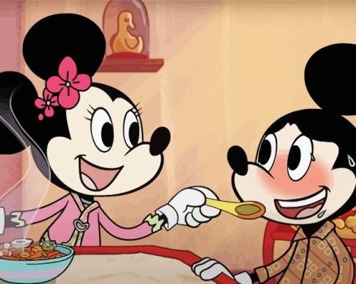 Mickey And Minnie Eating Noodles paint by number