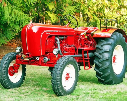 Red Vintage Tractor paint by number