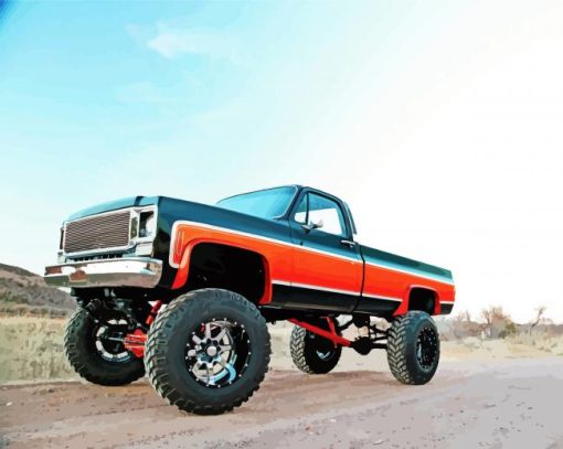 Black And Orange Square Body Chevy paint by number