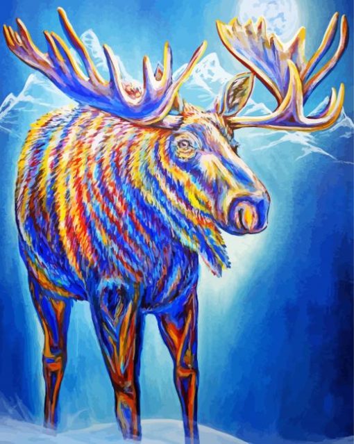 Colorful Moose And Moon Art paint by number