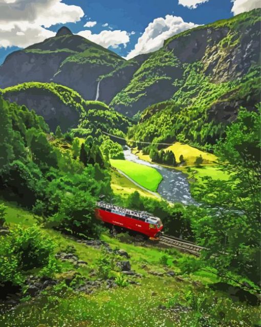 Flam Railway Norway Mountains paint by number