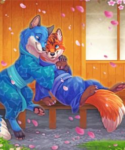 Foxes And Sakura paint by number