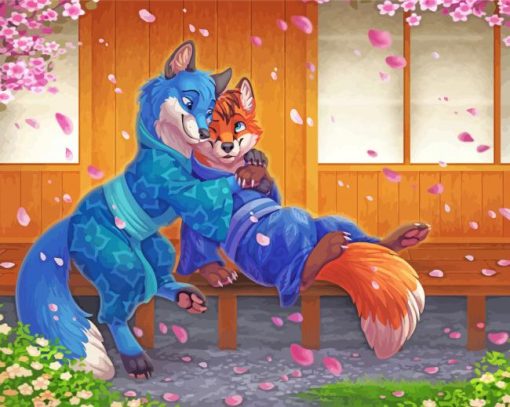 Foxes And Sakura paint by number