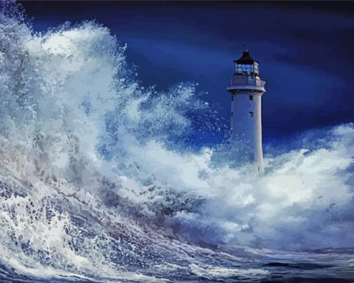 Lighthouse Storm At Sea paint by number