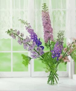 Purple Flowers By Window paint by number