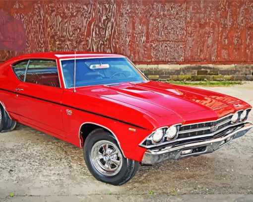 Red Chevy Chevelle paint by number