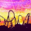 Roller Coasters With Beautiful Sunset paint by number