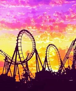 Roller Coasters With Beautiful Sunset paint by number