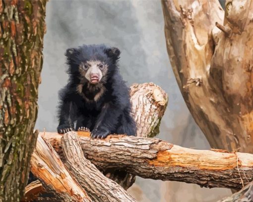 Sloth Bear On Tree paint by number