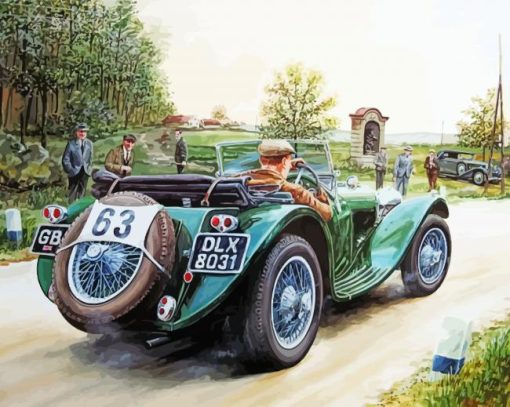 Green Vintage Racing Car paint by number