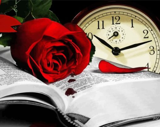 Rose With Books And Clocks paint by number