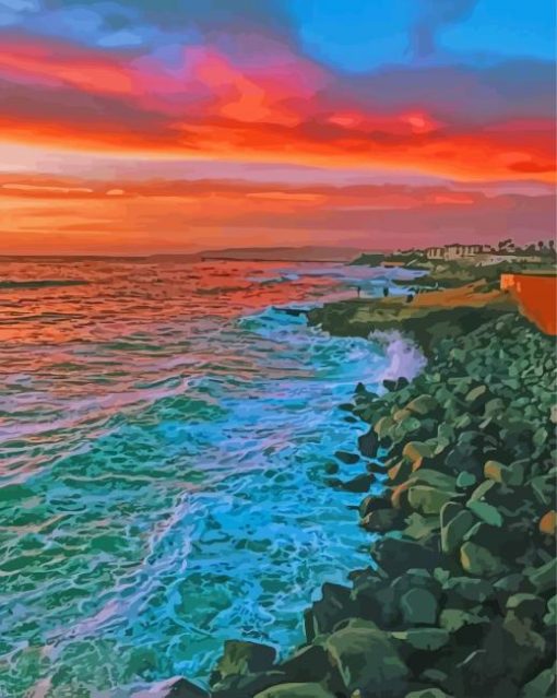 Beautiful Sunset At San Diego Cliffs paint by number