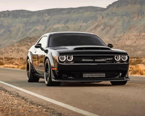 Black Dodge Demon Super Car paint by number