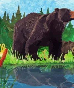 Black Bear With Cub paint by number