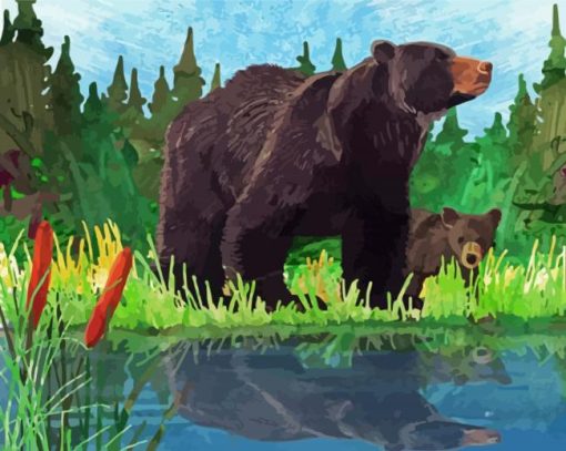 Black Bear With Cub paint by number