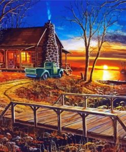 Cabin By The Great Lake paint by number