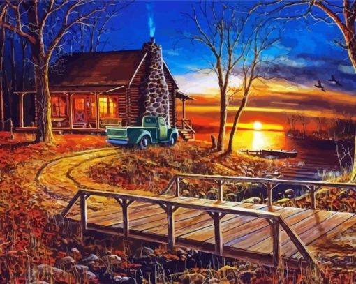 Cabin By The Great Lake paint by number