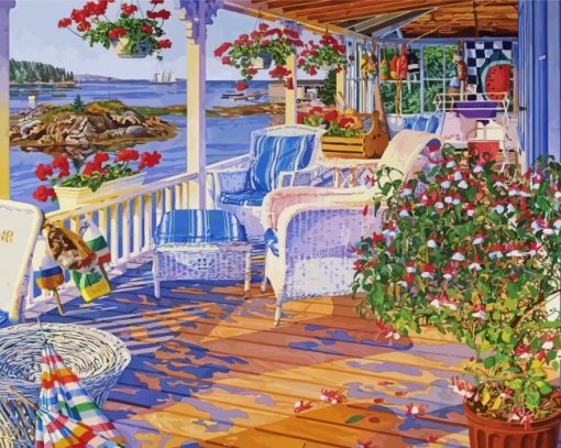 Cabin Porch On Water paint by number