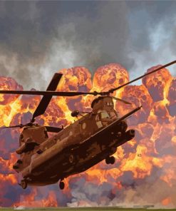 Chinook Helicopter In Explosion paint by number