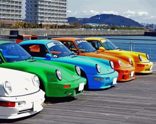 Colorful Porsche Cars paint by number