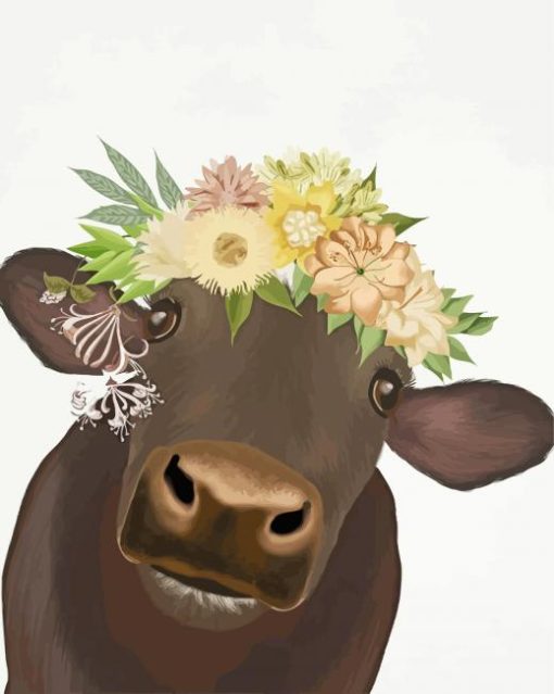 Cow With Flowers Crown paint by number