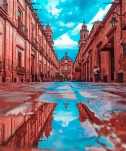 Michoacan Buildings Reflection paint by number