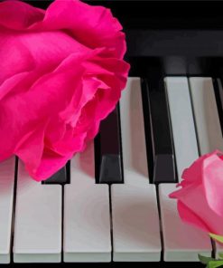 Piano With Pink Flowers paint by number