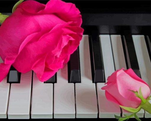 Piano With Pink Flowers paint by number