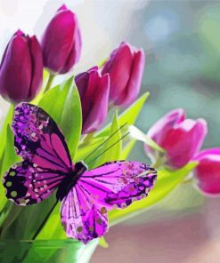 Purple Butterfly With Tulips paint by number