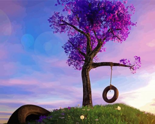 Purple Tree Swing paint by number