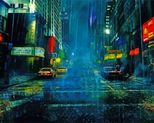 Rainy Street Scenes At Night paint by number