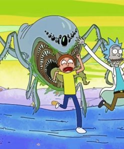 Rick And Morty Running Away From Monster paint by number