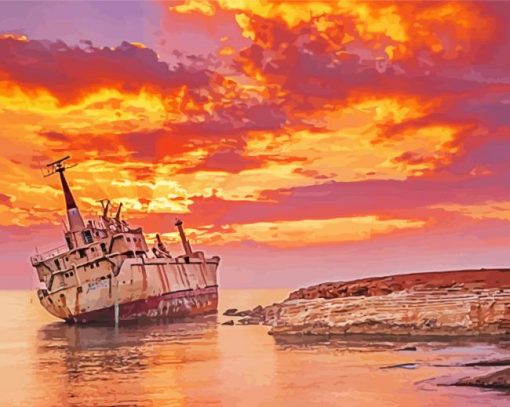 Sunset Ship paint by number