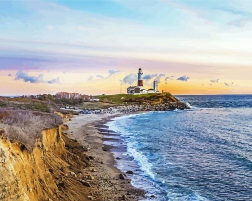 The Hamptons Lighthouse At Sunset paint by number