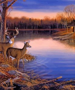 Tree And Deer Lake paint by number