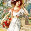 Vintage Girl With Flowers Basket paint by number