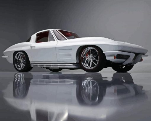 White Split Window Corvette Old Cars paint by number