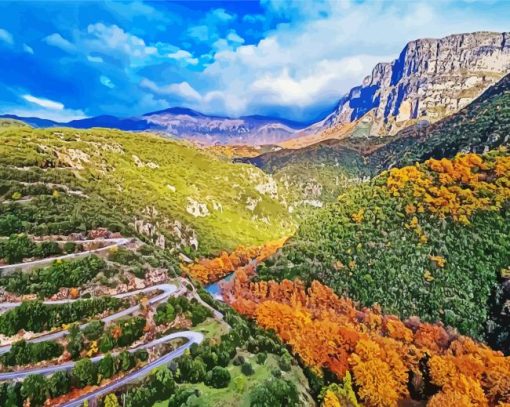 Zagori Greece Landscape paint by number