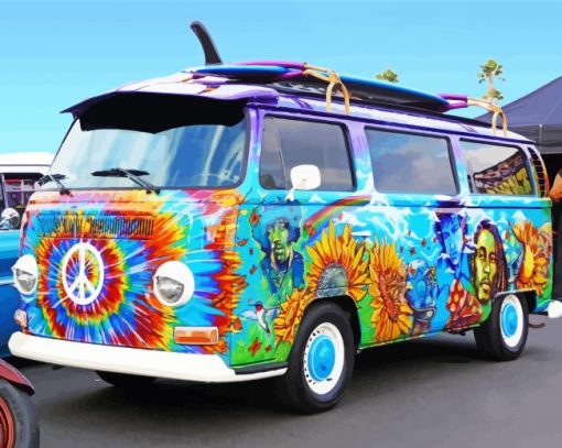 Colorful Hippie Bus paint by number