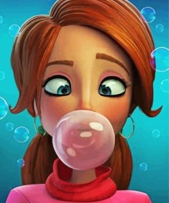 Girl Blowing Bubble Gum paint by number