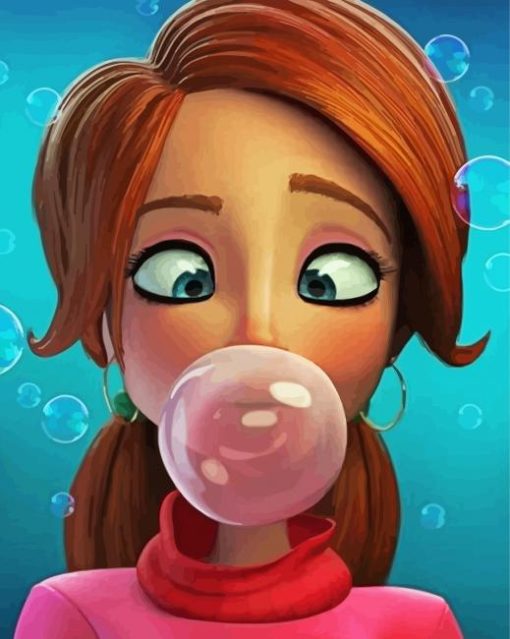 Girl Blowing Bubble Gum paint by number