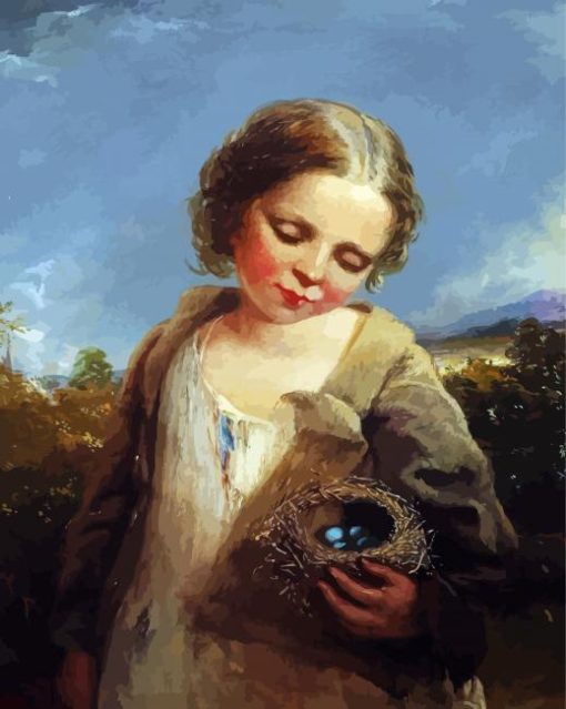 Girl Holding Bird Nests paint by number